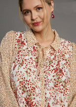 Load image into Gallery viewer, Umgee Sheer Mixed Floral Print Top with Metallic Details in Off White Mix