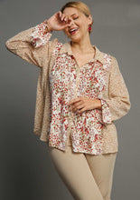 Load image into Gallery viewer, Umgee Sheer Mixed Floral Print Top with Metallic Details in Off White Mix