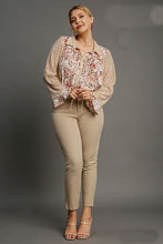 Load image into Gallery viewer, Umgee Sheer Mixed Floral Print Top with Metallic Details in Off White Mix