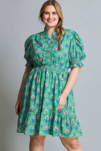 Load image into Gallery viewer, Umgee Floral Print Ruffle Detailed Mini Dress in Green Mix