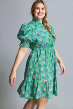 Load image into Gallery viewer, Umgee Floral Print Ruffle Detailed Mini Dress in Green Mix