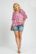 Load image into Gallery viewer, Umgee Animal Print V Neck Top in Pink