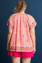 Load image into Gallery viewer, Umgee Boho Bloom Top with Contrasting Print Border in Pink