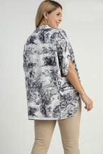 Load image into Gallery viewer, Umgee Two Toned Landscape Print Top in Black Mix Shirts & Tops Umgee