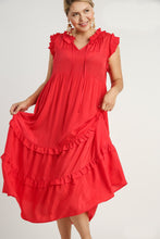 Load image into Gallery viewer, Umgee Solid Color A-Line Midi Dress in Red Coral