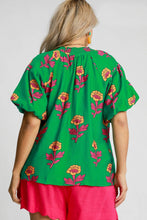 Load image into Gallery viewer, Umgee Bold Colored Floral Print Top in Green Mix