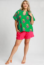 Load image into Gallery viewer, Umgee Bold Colored Floral Print Top in Green Mix