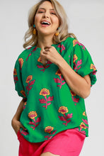 Load image into Gallery viewer, Umgee Bold Colored Floral Print Top in Green Mix