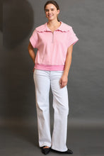 Load image into Gallery viewer, Umgee Striped Half Zip Pullover Top in Pink/Cream