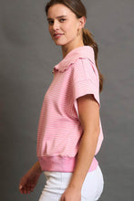 Load image into Gallery viewer, Umgee Striped Half Zip Pullover Top in Pink/Cream