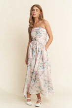 Load image into Gallery viewer, J.nna Floral Print Embroidered Strapless Midi Dress in Spring Bloom