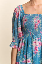 Load image into Gallery viewer, Davi & Dani Garden Floral Chiffon Midi Dress in Seafoam