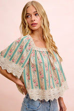 Load image into Gallery viewer, BiBi Mix n Match Floral and Lace Detailed Top in Teal