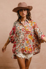 Load image into Gallery viewer, BiBi OVERSIZED Floral Print Button Down Top in Rose Mix ON ORDER