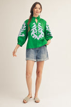 Load image into Gallery viewer, Jodifl Baroque Applique Detail Top in Sky Blue/Kelly