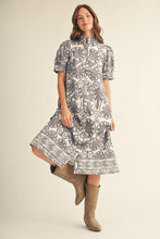 Load image into Gallery viewer, Jodifl Button Down Boho Floral Eyelet Midi Dress in Charcoal