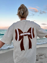 Load image into Gallery viewer, Embroidery Football Bows T-Shirt in Salty Gray