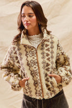 Load image into Gallery viewer, So Me Mixed Pattern Sherpa Jacket in Cream/Brown