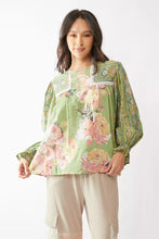Load image into Gallery viewer, Davi & Dani Mixed Print Peasant Babydoll Top in Sage
