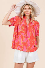 Load image into Gallery viewer, Mittoshop Leaf Print Babydoll Top in Coral Combo FINAL SALE