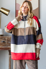 Load image into Gallery viewer, Oli & Hali Color Block Mixed Fabric Pullover Top in Navy Combo