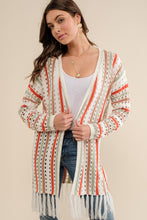 Load image into Gallery viewer, Cozy Co. Multi Color Striped Open Knit Cardigan in Multi
