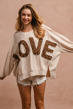 Load image into Gallery viewer, BiBi OVERSIZED Solid Color Top with Leopard "LOVE" Letter Patches in Oatmeal ON ORDER