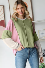 Load image into Gallery viewer, 7th Ray Color Block Honeycomb Knit Top in Avocado