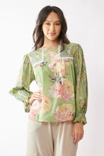 Load image into Gallery viewer, Davi & Dani Mixed Print Peasant Babydoll Top in Sage