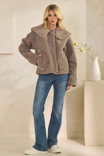 Load image into Gallery viewer, Veveret Sherpa Jacket with Ruffle Trim in Gray