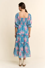 Load image into Gallery viewer, Davi & Dani Garden Floral Chiffon Midi Dress in Seafoam
