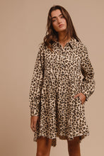 Load image into Gallery viewer, BiBi Leopard Print Washed Denim Button Down Dress in Oatmeal