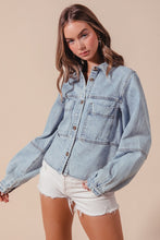 Load image into Gallery viewer, So Me Vintage Acid Washed Button Down Top in Denim