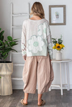 Load image into Gallery viewer, Oli & Hali Contrasting Color Top with Eyelet Lace Flower Patches in Tan