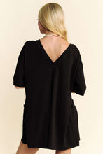 Load image into Gallery viewer, Davi & Dani Soft Knit Mineral Washed V Back Romper in Black