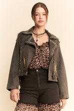 Load image into Gallery viewer, Davi & Dani Denim Jacket with Rhinestone Details in Black Denim