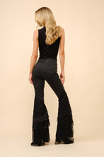 Load image into Gallery viewer, Blue B Denim Jeans with Tiered Lace Flare Legs in Black