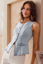 Load image into Gallery viewer, So Me Slim Fit Button Front Vest in Denim
