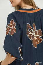 Load image into Gallery viewer, Umgee Floral Embroidered V-Neck Relaxed Top in Denim