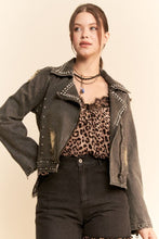 Load image into Gallery viewer, Davi & Dani Denim Jacket with Rhinestone Details in Black Denim