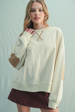 Load image into Gallery viewer, Wishlist Terry Knit Sweatshirt with Floral Elbow Patches in Taupe/Mocha