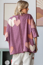 Load image into Gallery viewer, Oli & Hali Mineral Washed Top with Heart Patches in Eggplant