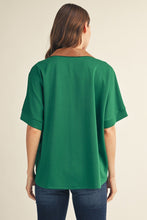 Load image into Gallery viewer, Jodifl Faux Leather Accent Drop Shoulder Solid Top in Green