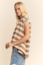 Load image into Gallery viewer, Davi & Dani Contrasting Striped Sleeveless Top in Apricot Olive