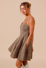 Load image into Gallery viewer, So Me A Line Fit and Flare Twill Mini Dress in Leopard