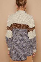 Load image into Gallery viewer, POL OVERSIZED Mixed Fabric Button Down Shacket in Oatmeal Multi