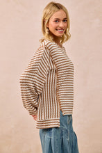 Load image into Gallery viewer, BiBi OVERSIZED Contrasting Color Textured Knit Stripe Top in Camel
