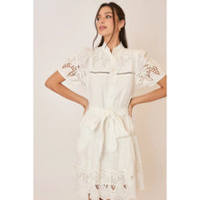 Load image into Gallery viewer, Cozy Co. Mini Dress with Embroidered Lace Details in Off White
