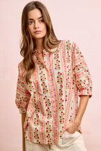 Load image into Gallery viewer, BiBi Bold Woven Striped Floral Print Button Down Top in Red