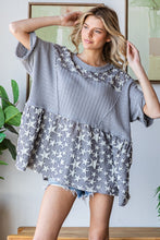 Load image into Gallery viewer, Oli & Hali OVERSIZED Jacquard Star Print and Solid Color Baby Doll Top in Grey